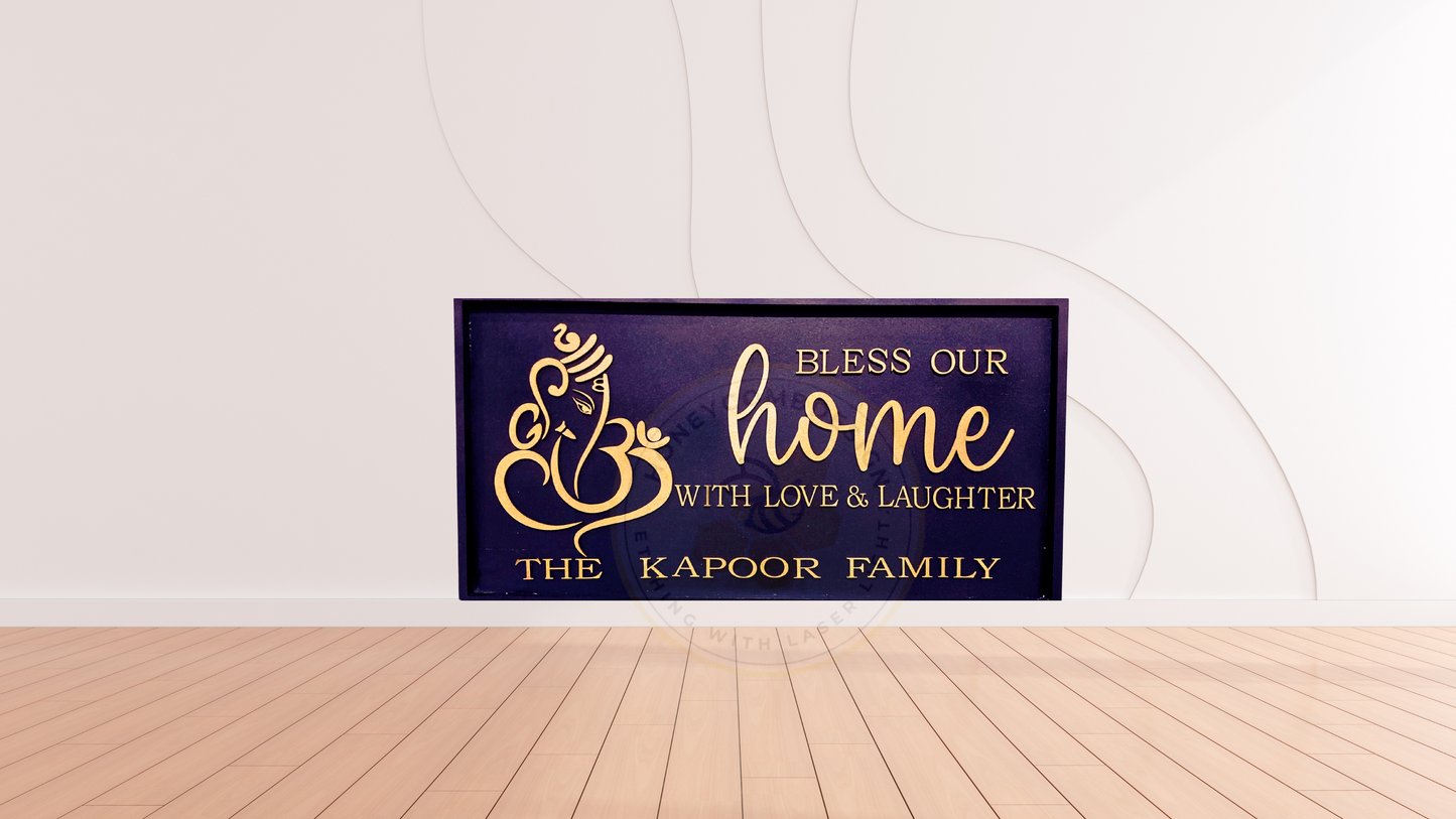 Ganesha Customized Wooden House Sign Custom Name Plate Housewarming Gifts
