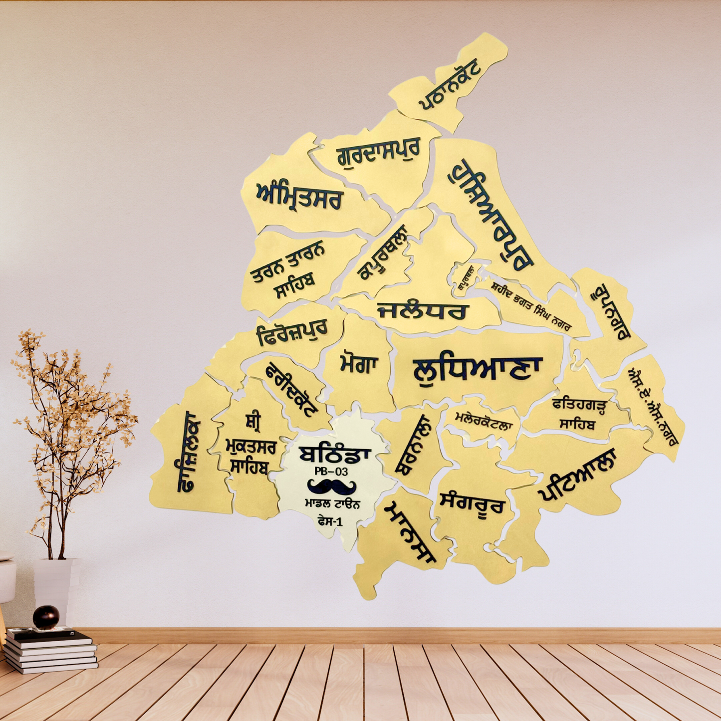 Wooden Punjabi Map Wall Art , 3D Wooden Punjab Map Handcrafted , Punjab Map Cut Out