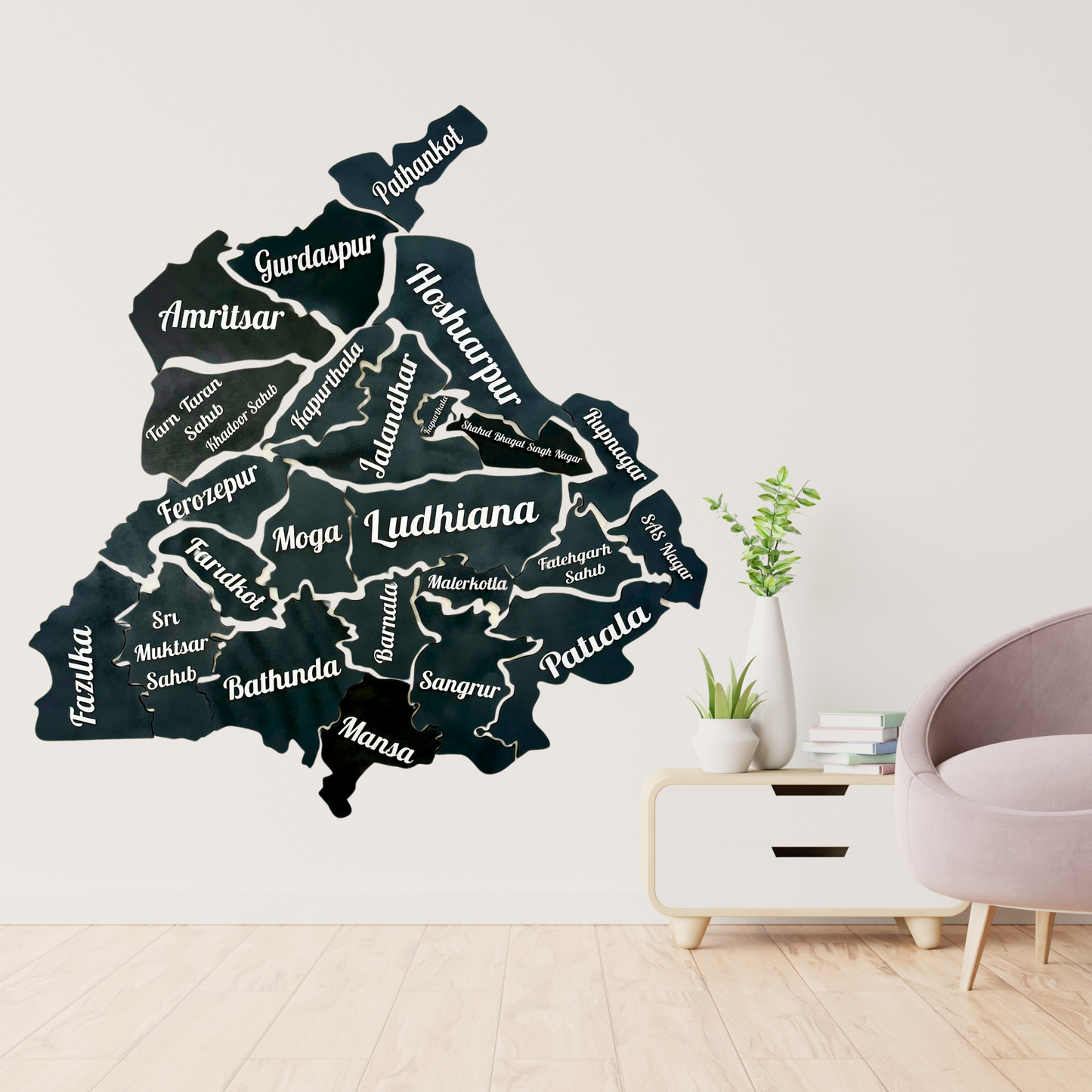 Wooden Punjabi Map Wall Art , 3D Wooden Punjab Map Handcrafted , Punjab Map Cut Out