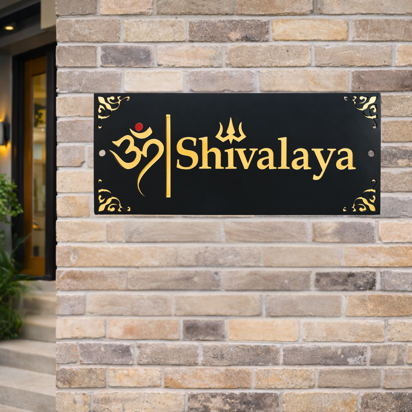 Welcome Shivalaya Custom Hindu House Sign | Om Personalized Name Plate | Housewarming Gift