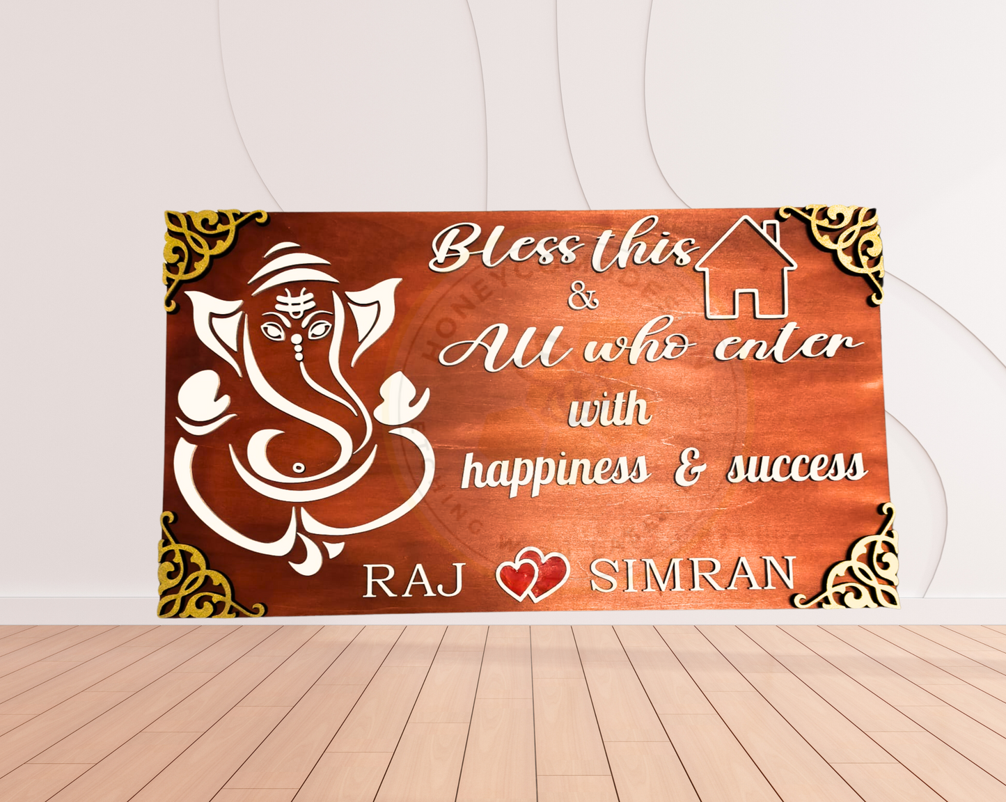 Wooden Custom House Signs Wall Hanging Housewarming Gift Personalized Ganesha Sign
