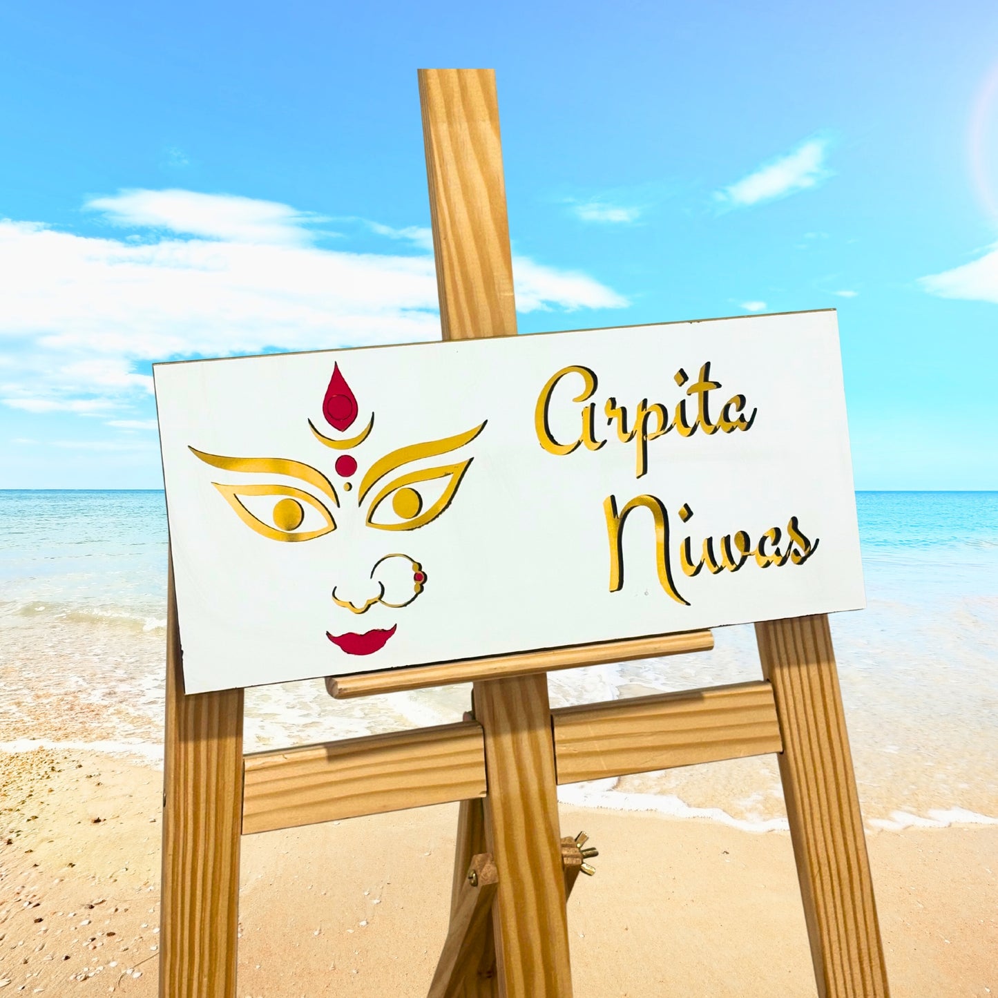 Durga Ma In Premium White Gold Style House Name Plate