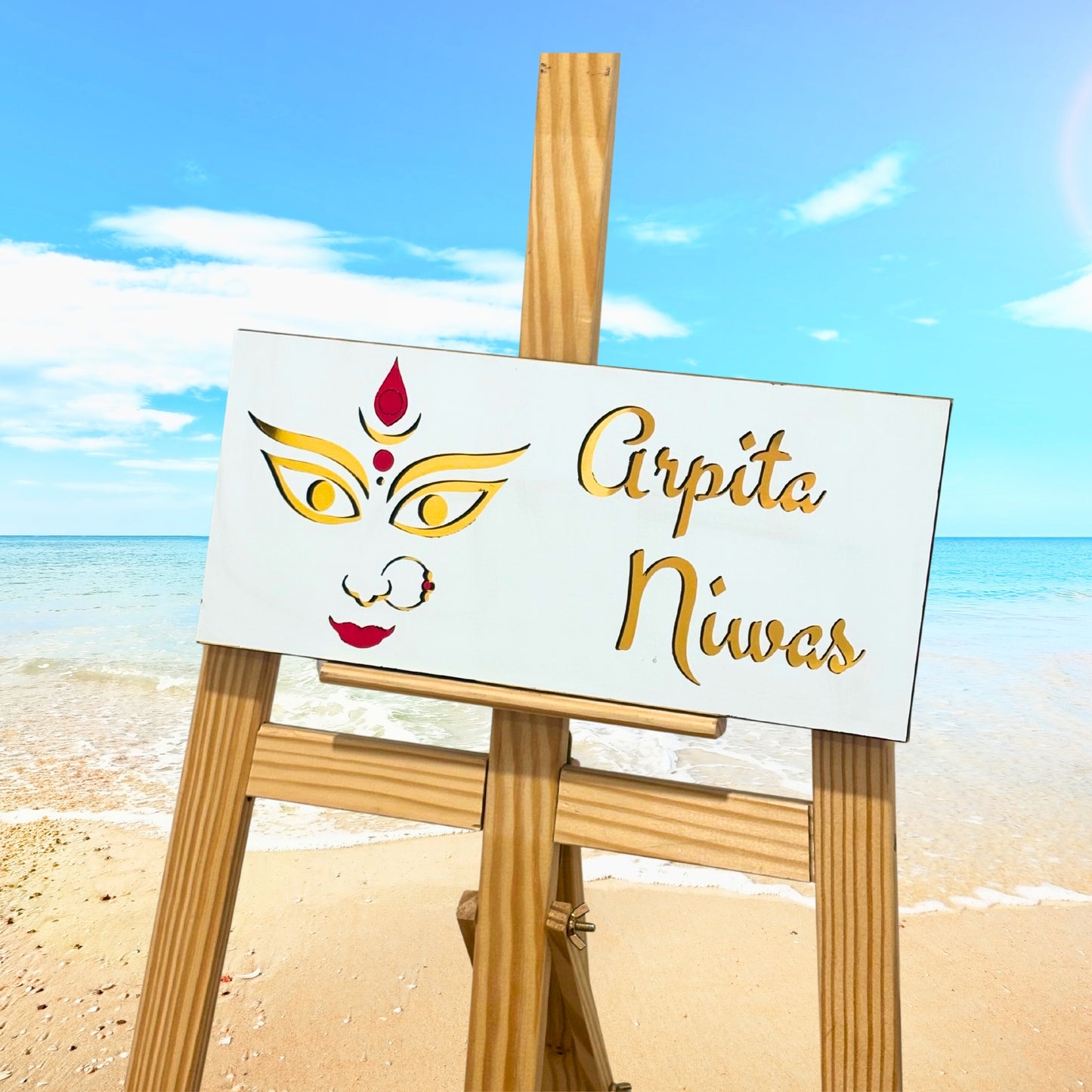 Durga Ma In Premium White Gold Style House Name Plate