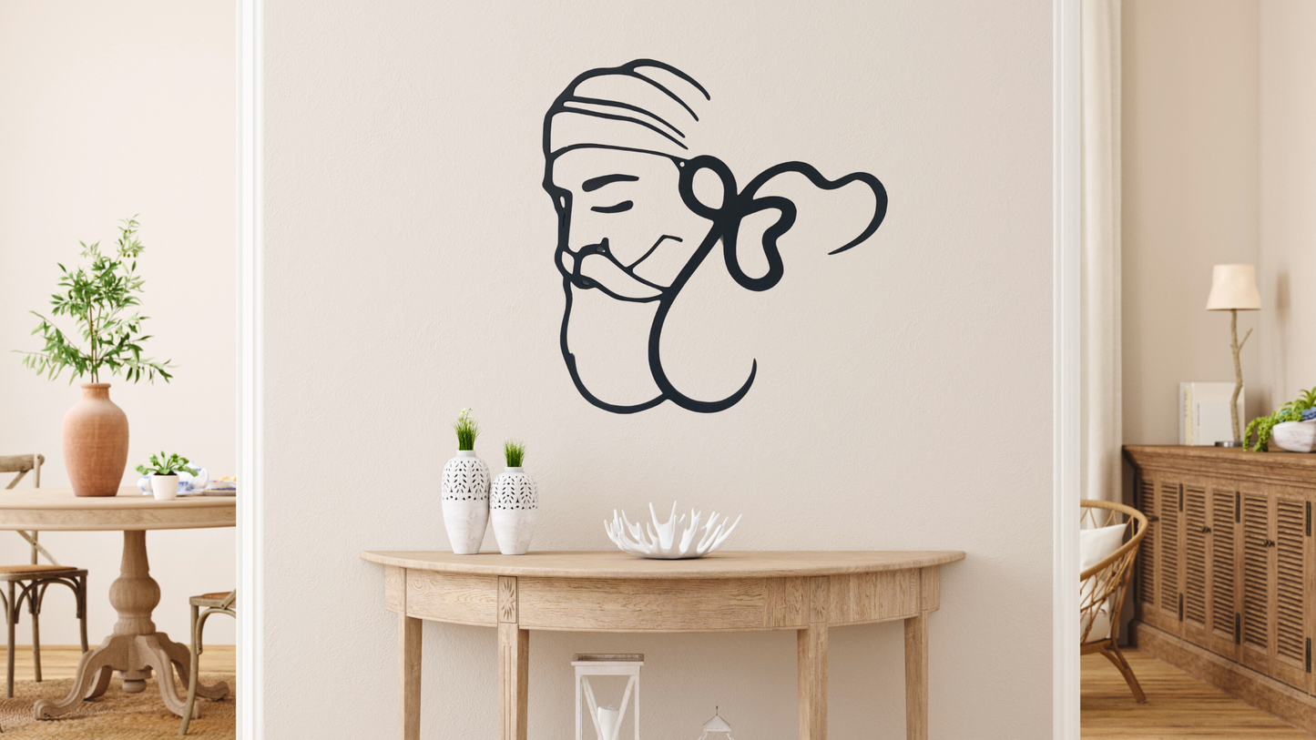 "Spiritual Serenity: Wooden Wall Decor Featuring Ek Onkar and Guru Nanak Dev Ji"