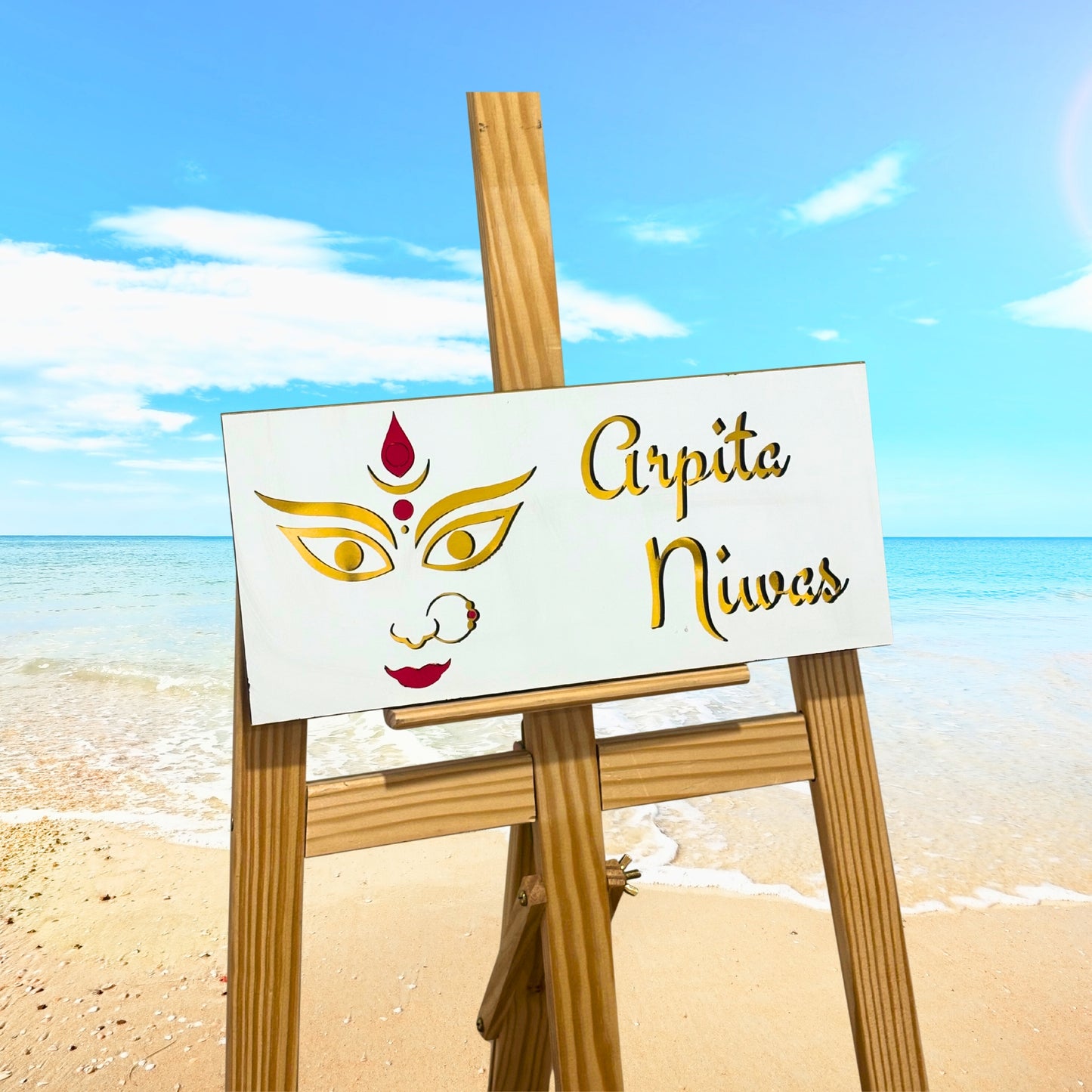 Durga Ma In Premium White Gold Style House Name Plate