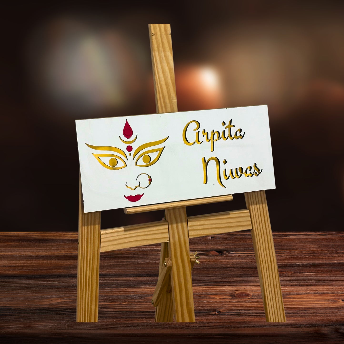 Durga Ma In Premium White Gold Style House Name Plate