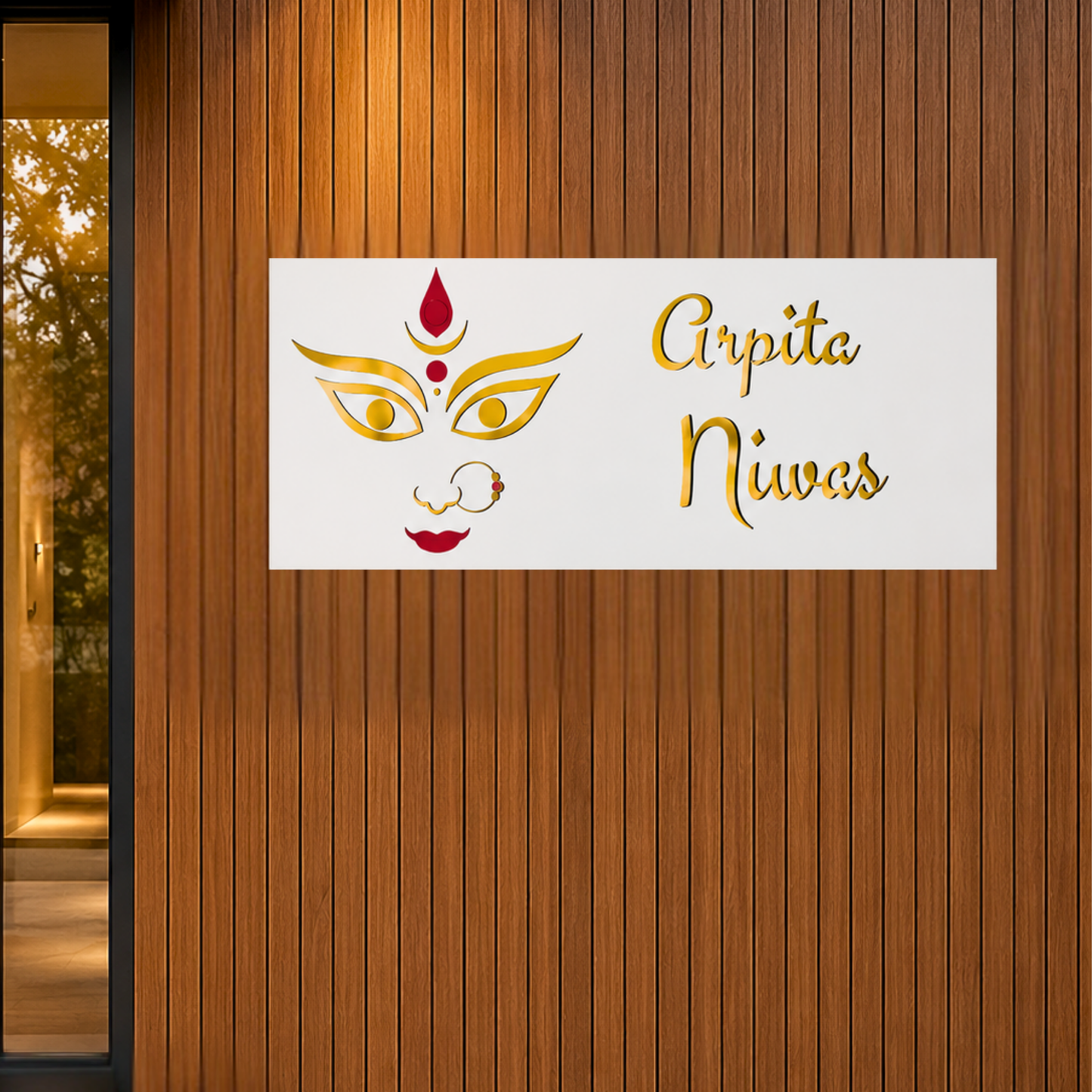 Durga Face House Name Plate | Custom Hindu Name Sign | Premium Acrylic Home Entrance Plaque | Modern Indian House Name Board