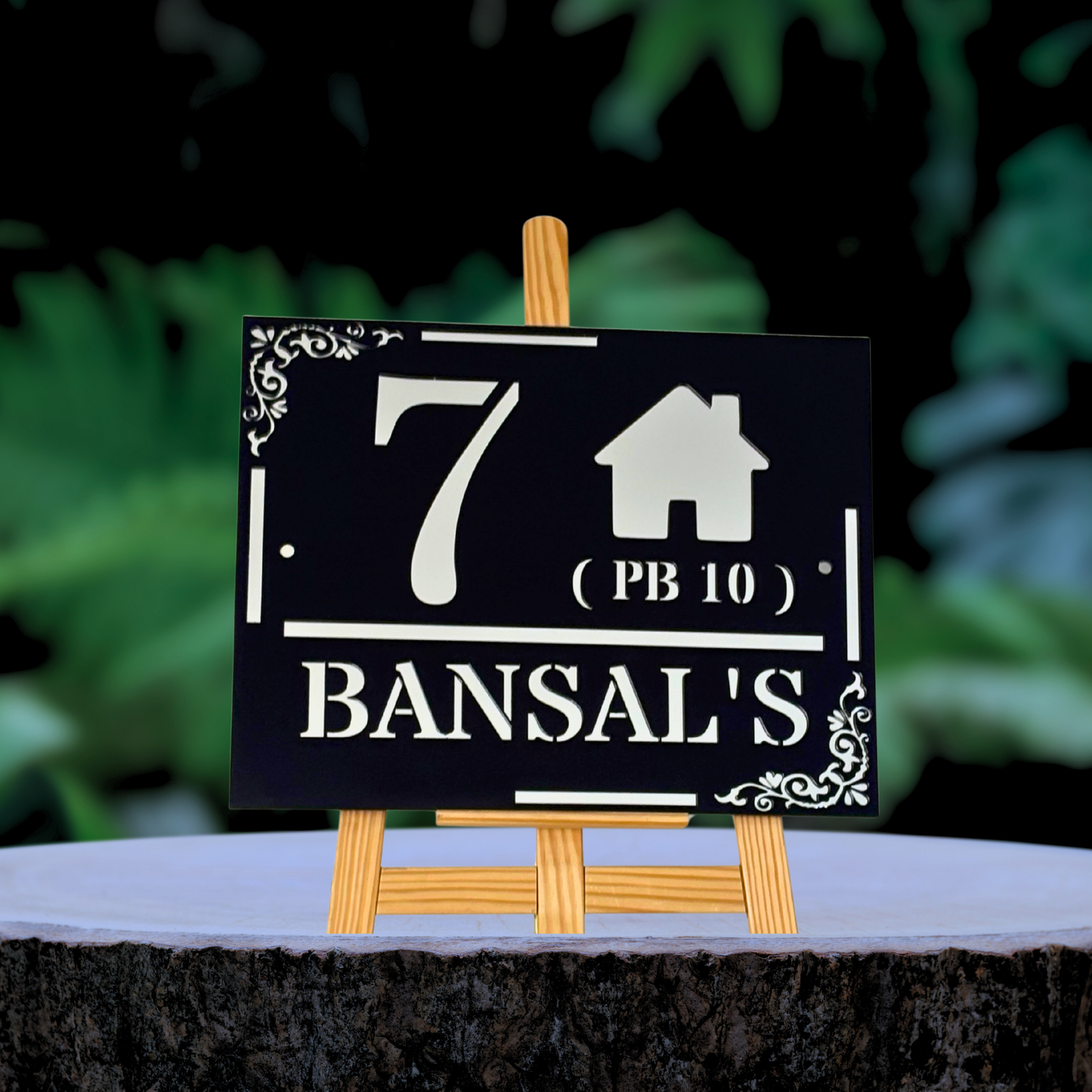 Custom Name Plate For Home In Black Silver Mirror