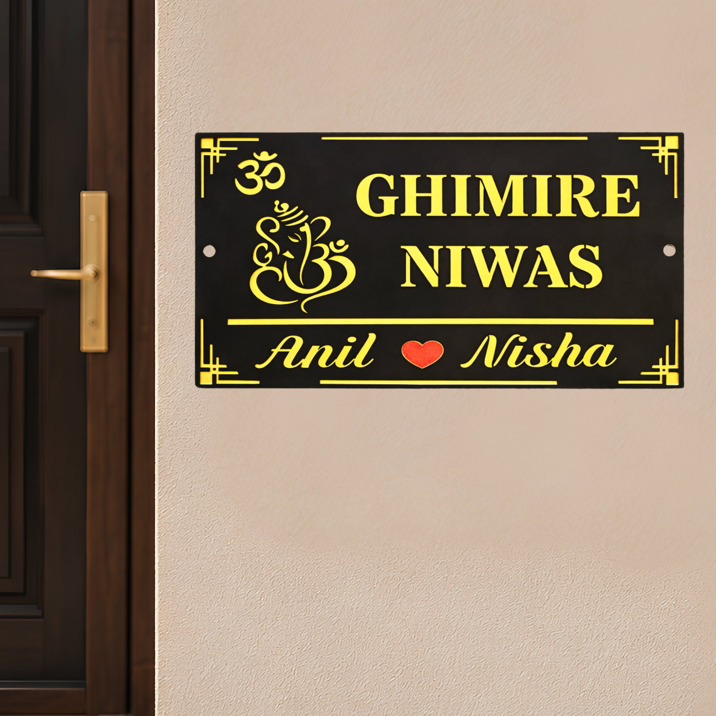 Om and Ganesha House Name Plates , Modern Custom House Signs , Housewarming Gift , Personalised Signs