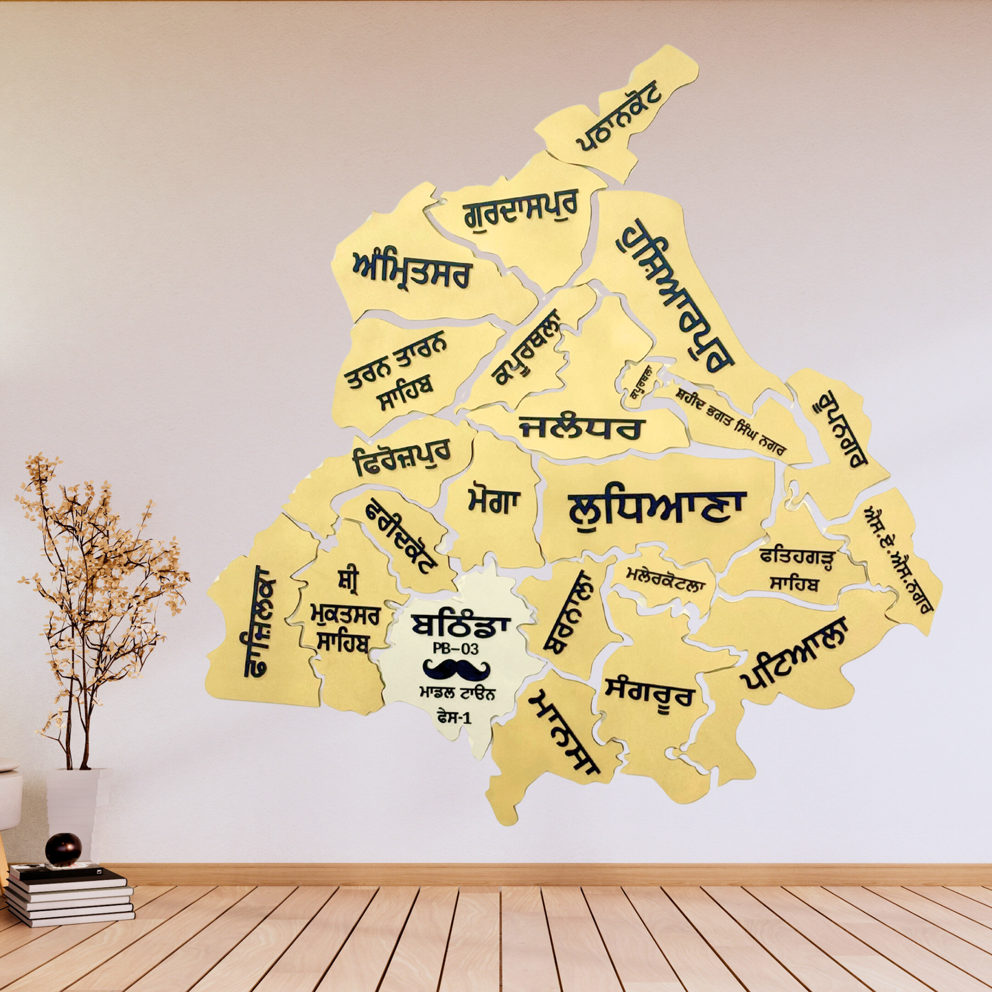 Wooden Punjabi Map , Personalized Punjab Map Wall Art , Custom Punjabi Wooden Decor, Highlight City3D Wooden Punjab Map Handcrafted