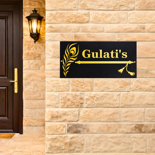 Peacock Feather Gold Mirror Premium House Name Sign