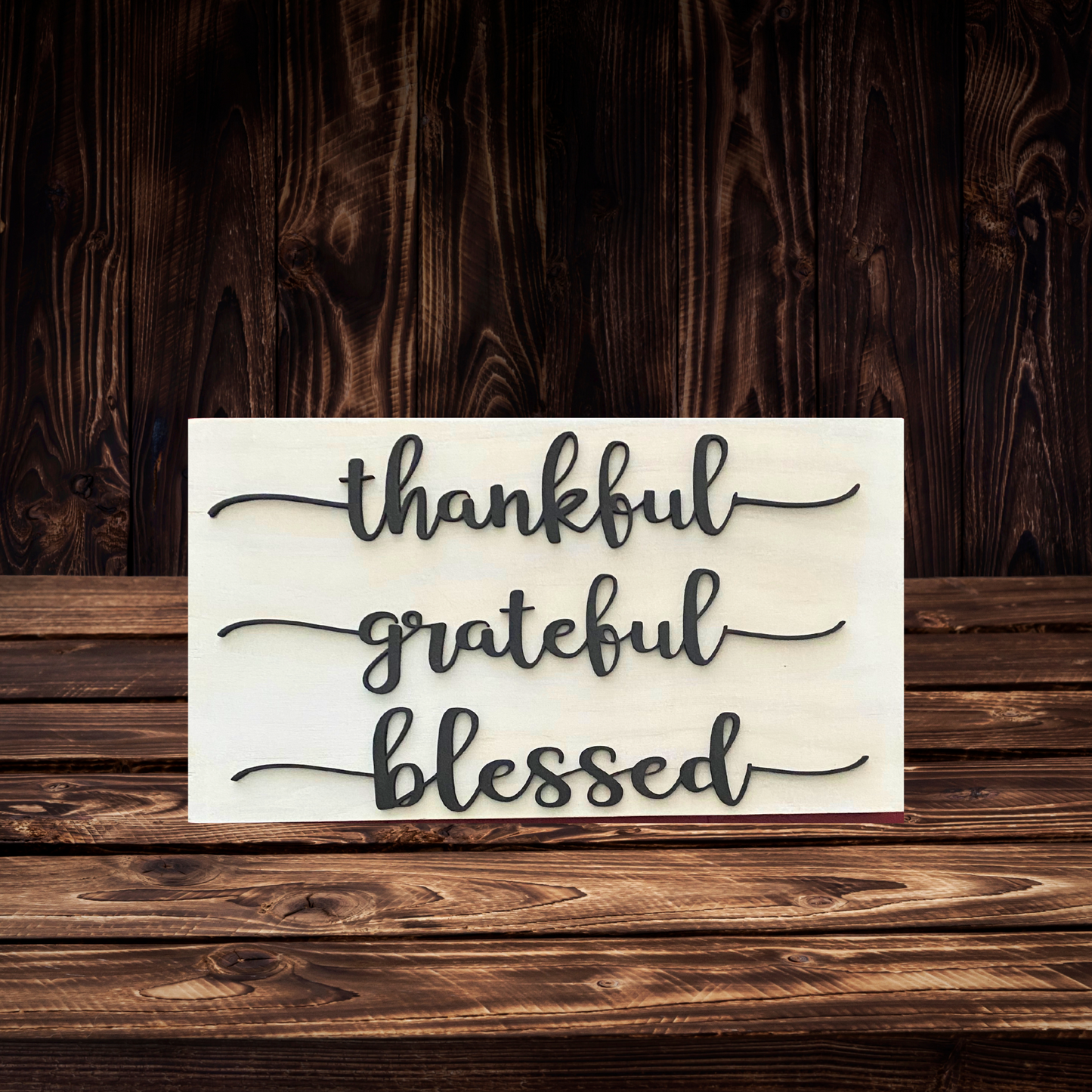 Thankful, Grateful, Blessed Wooden Sign - Heartfelt Home Décor
