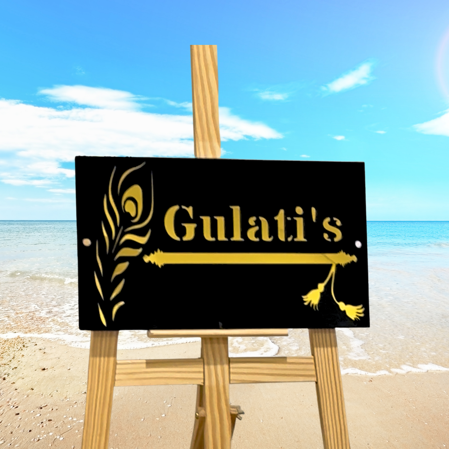 Peacock Feather Gold Mirror Premium House Name Sign