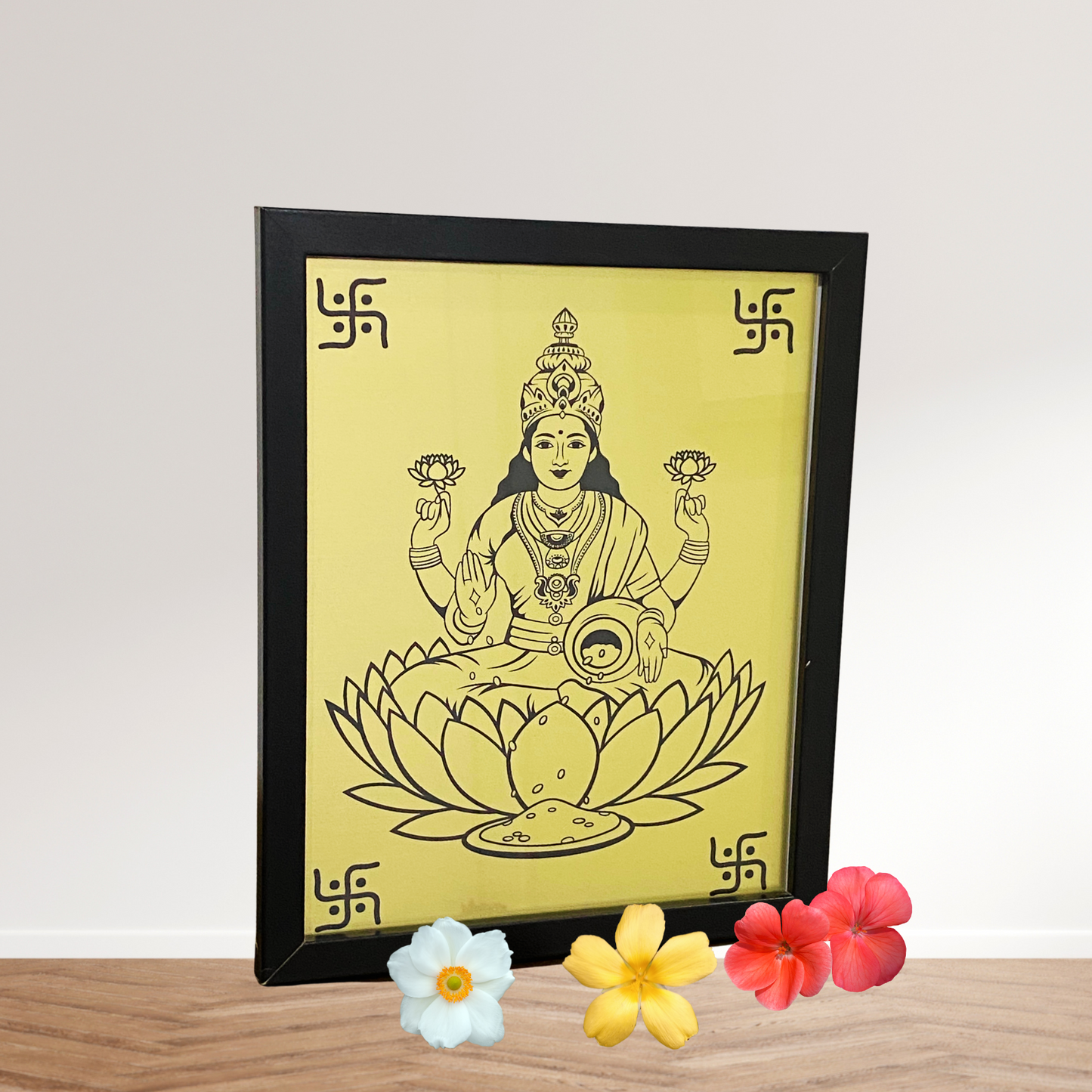Divine Shri Yantra & Lakshmi Yantra – Wooden Frame with Golden Acrylic Engraving