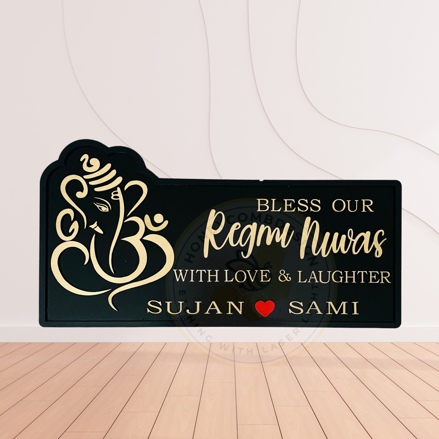 Ganesha Customized Wooden House Sign Custom Name Plate Housewarming Gifts