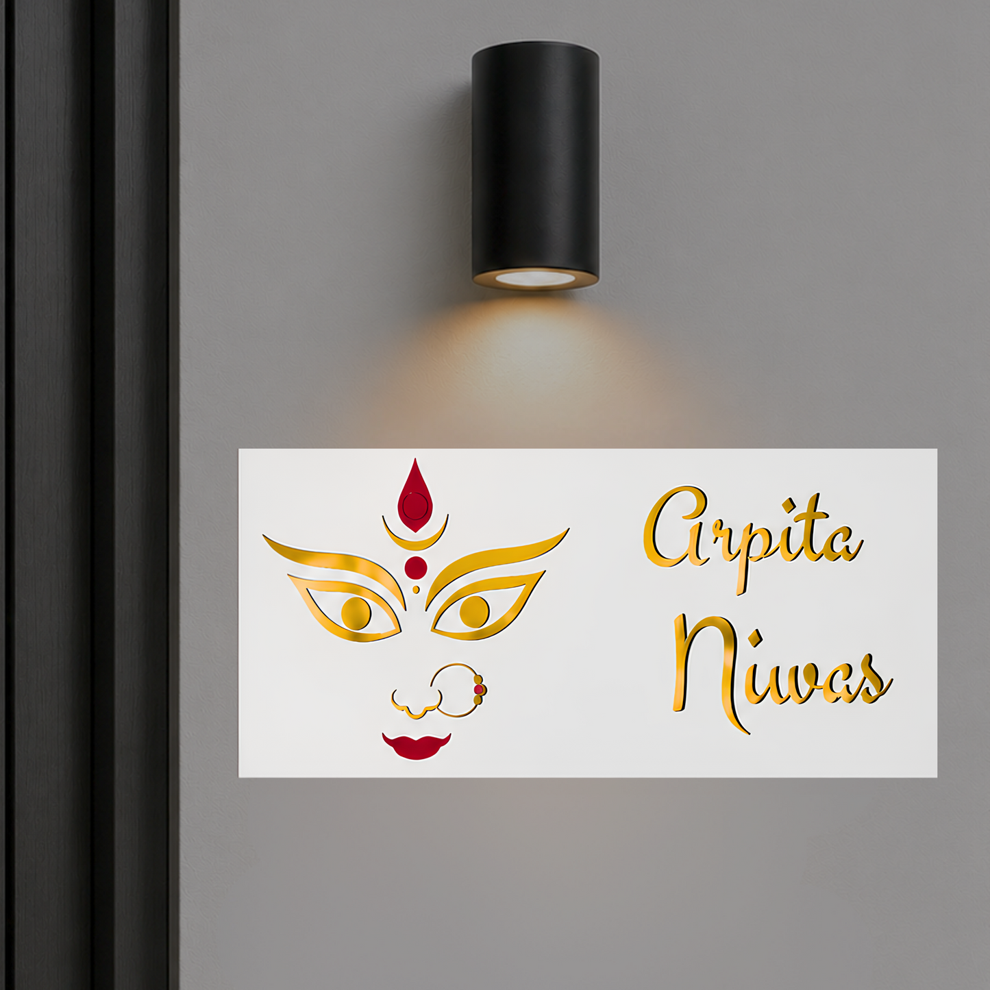 Durga Face House Name Plate | Custom Hindu Name Sign | Premium Acrylic Home Entrance Plaque | Modern Indian House Name Board