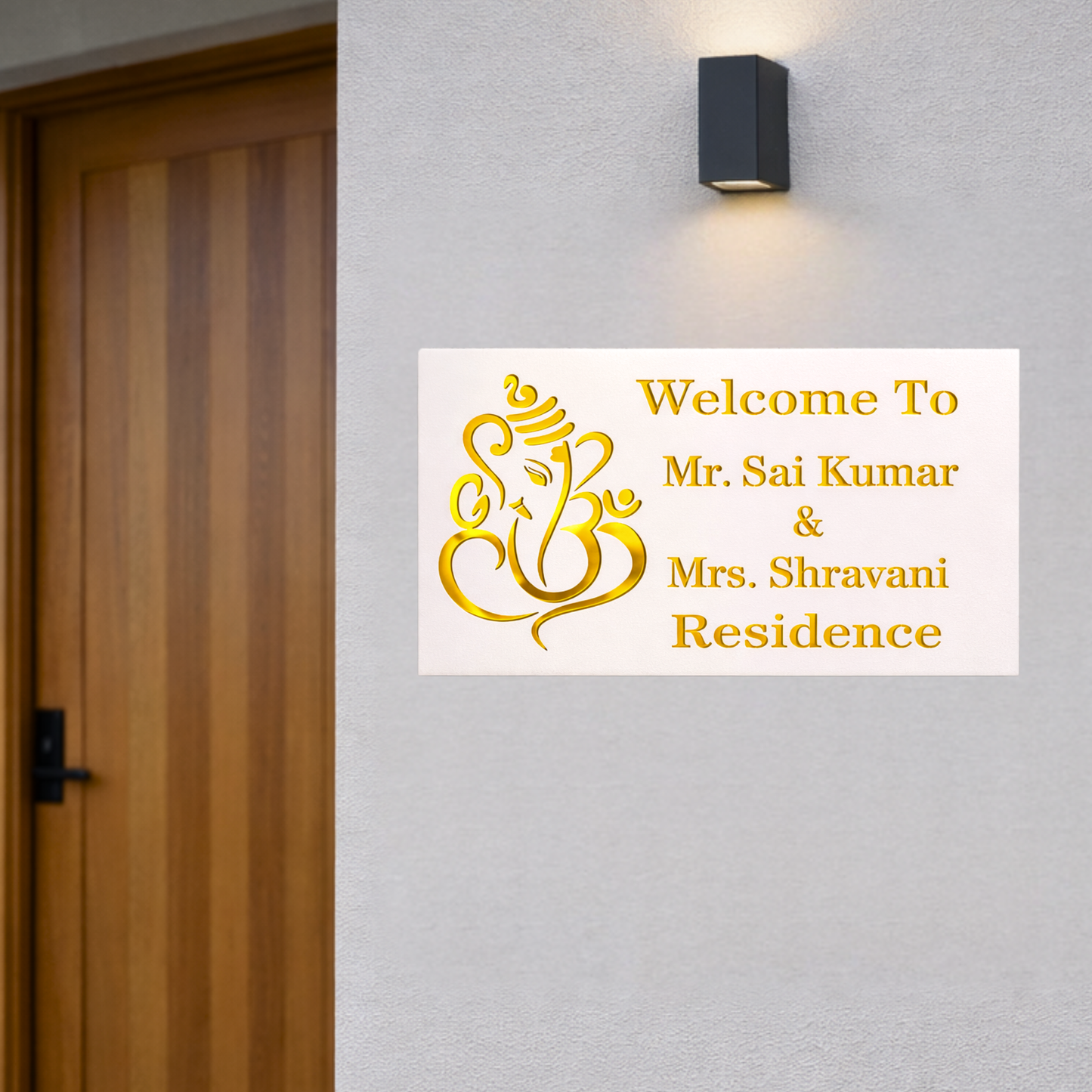 Gold White Welcome Ganesha House Name Sign