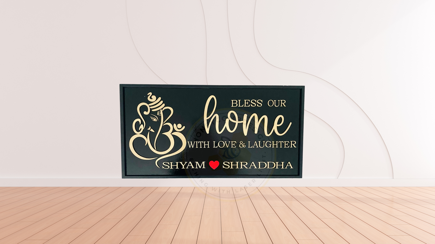 Ganesha Customized Wooden House Sign Custom Name Plate Housewarming Gifts