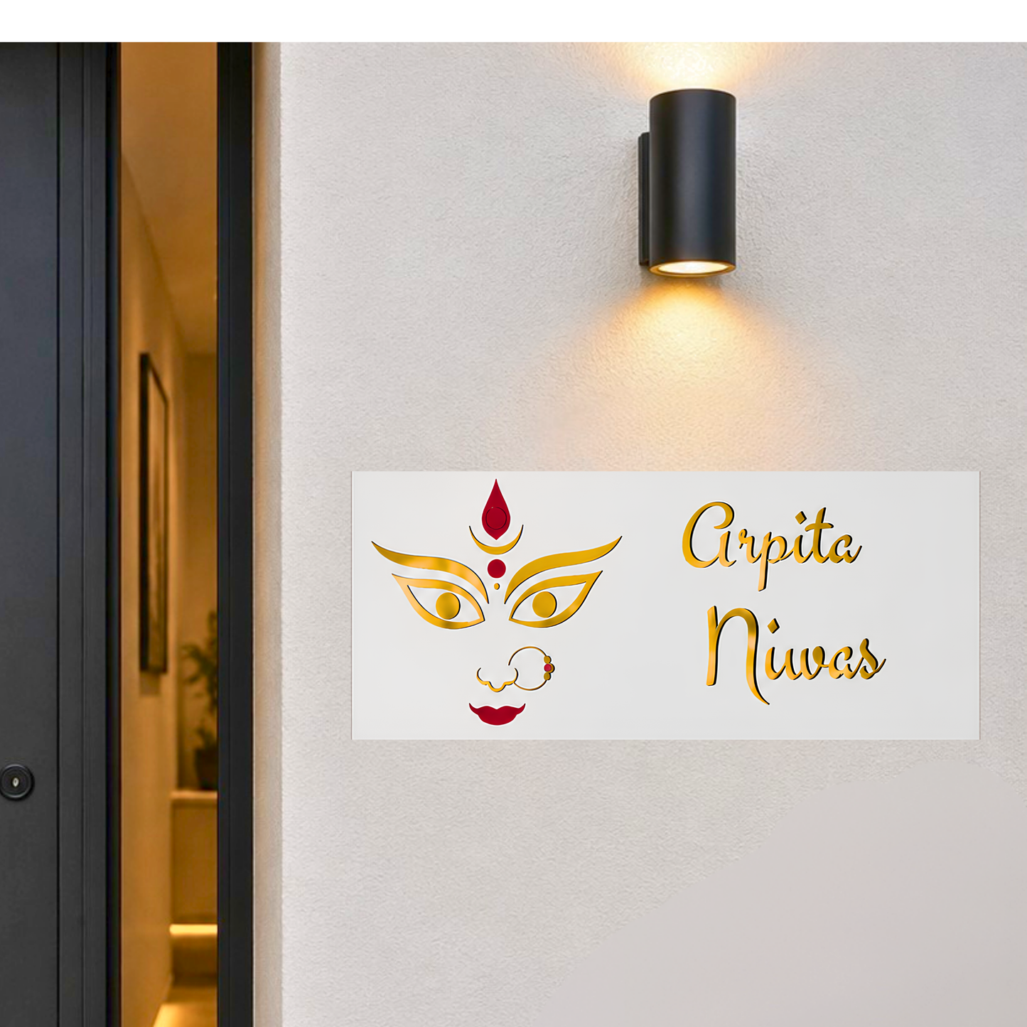 Durga Face House Name Plate | Custom Hindu Name Sign | Premium Acrylic Home Entrance Plaque | Modern Indian House Name Board