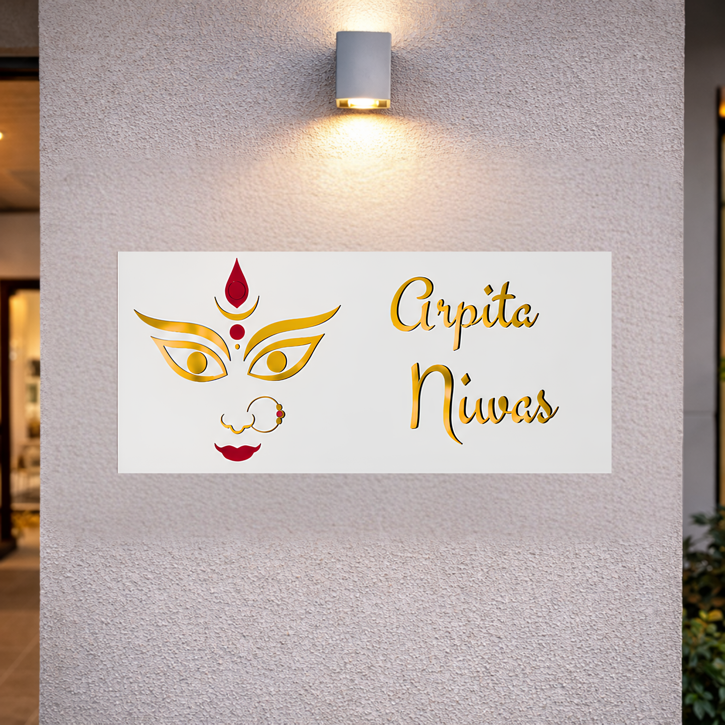 Durga Face House Name Plate | Custom Hindu Name Sign | Premium Acrylic Home Entrance Plaque | Modern Indian House Name Board