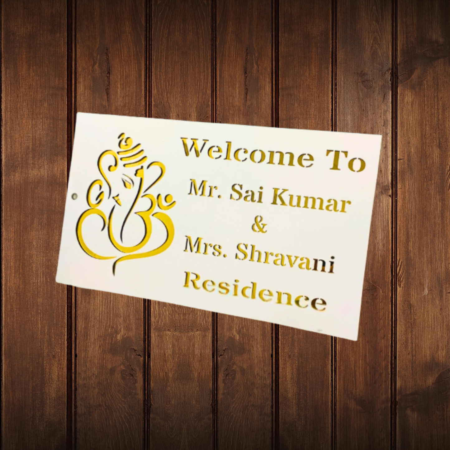 Gold White Welcome Ganesha House Name Sign
