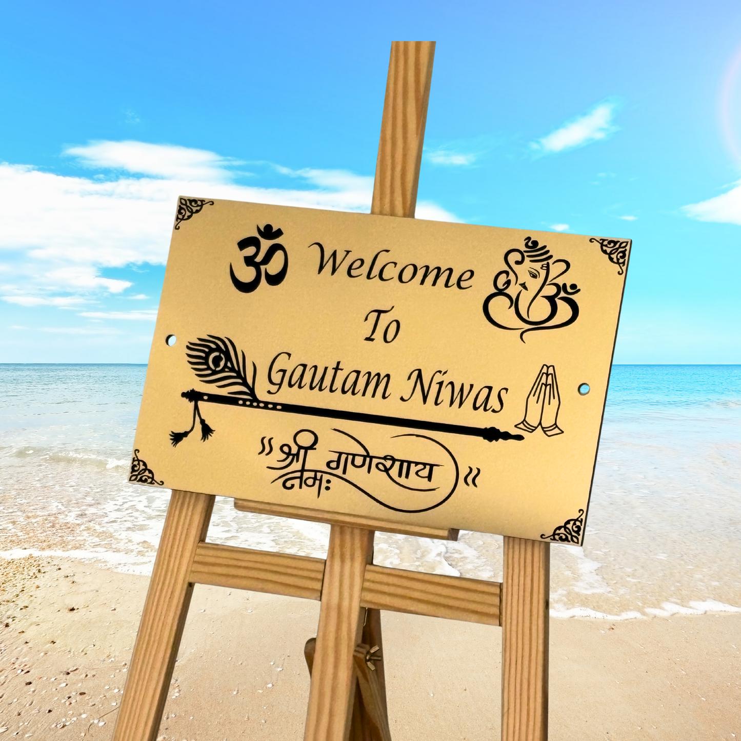 House Name Signs Gold Engraved Premium Om and Ganesha Signs