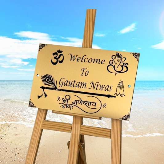 House Name Signs Gold Engraved Premium Om and Ganesha Signs