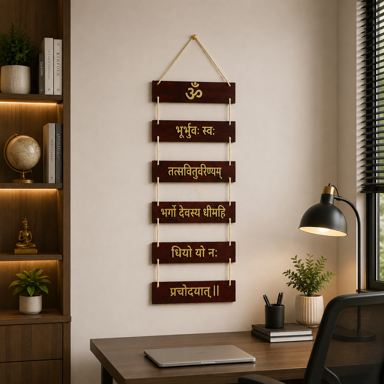 Gayatri Mantra Wall Hanging Decor | Spiritual Room Decor | Wooden Hindu Decor