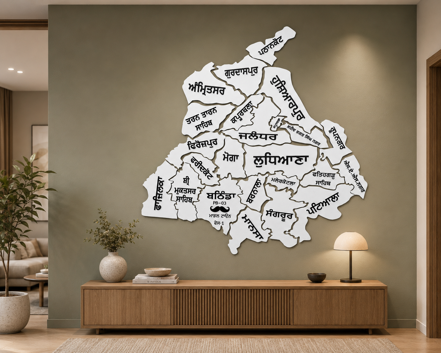 Wooden Punjabi Map , Personalized Punjab Map Wall Art , Custom Punjabi Wooden Decor, Highlight City3D Wooden Punjab Map Handcrafted