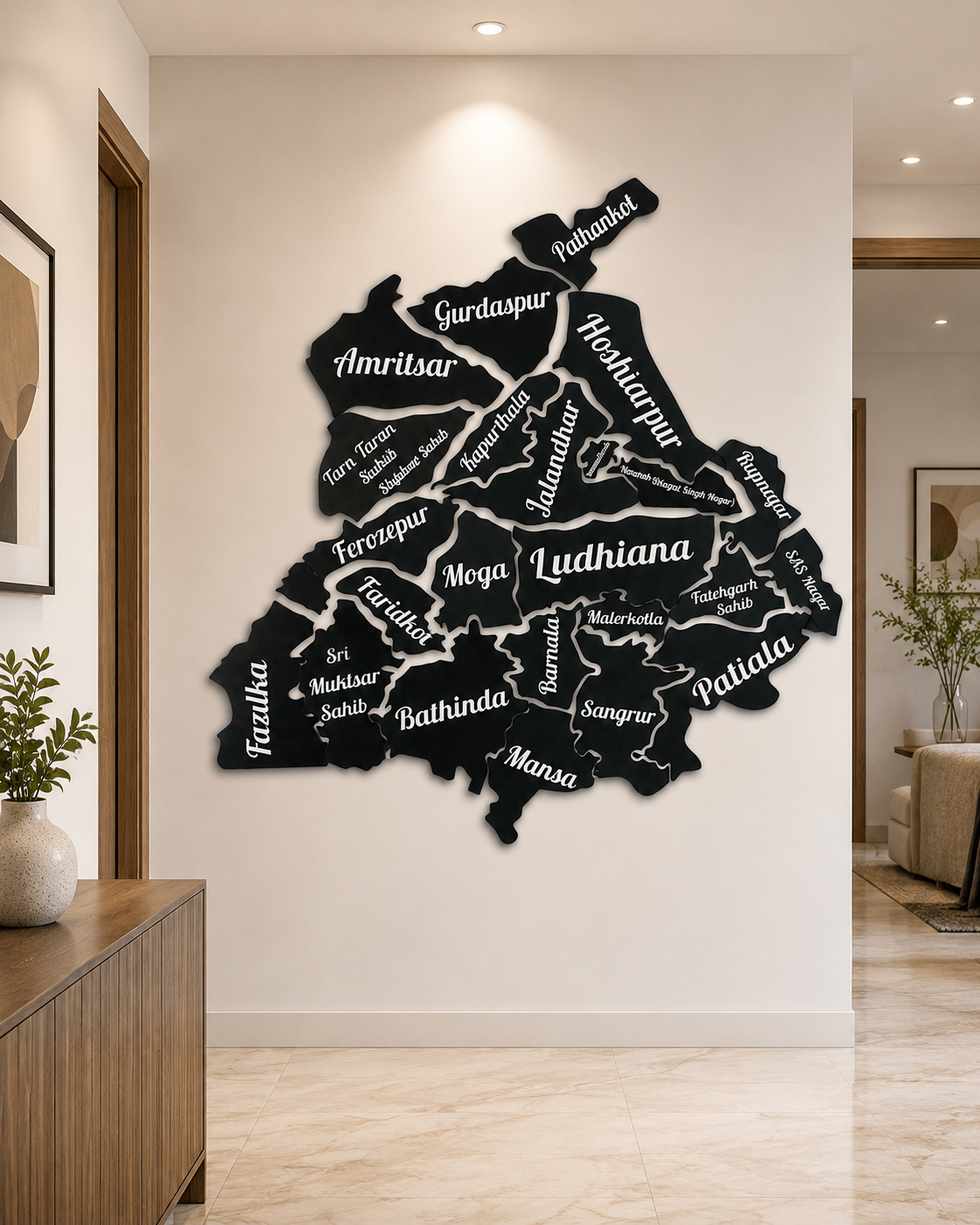 Wooden Punjabi Map , Personalized Punjab Map Wall Art , Custom Punjabi Wooden Decor, Highlight City3D Wooden Punjab Map Handcrafted