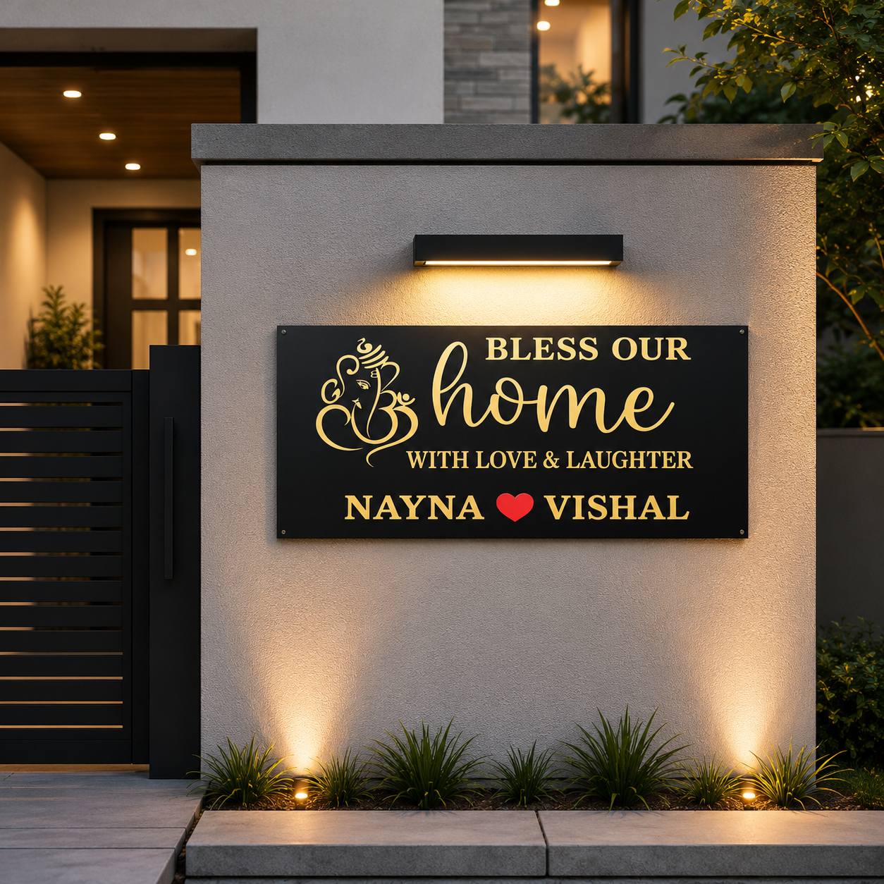 Bless Our Home With Love & Laughter  Modern House Signs | Ganesha Custom House Name Plates | Housewarming Gifts