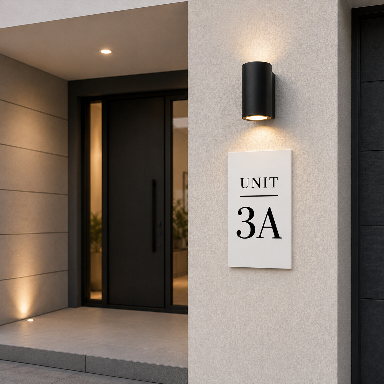 Modern Apartment Number Sign | Custom Unit Number Plaque | White Address Plaque with Black Acrylic Numbers | Apartment Door Sign | Airbnb Sign