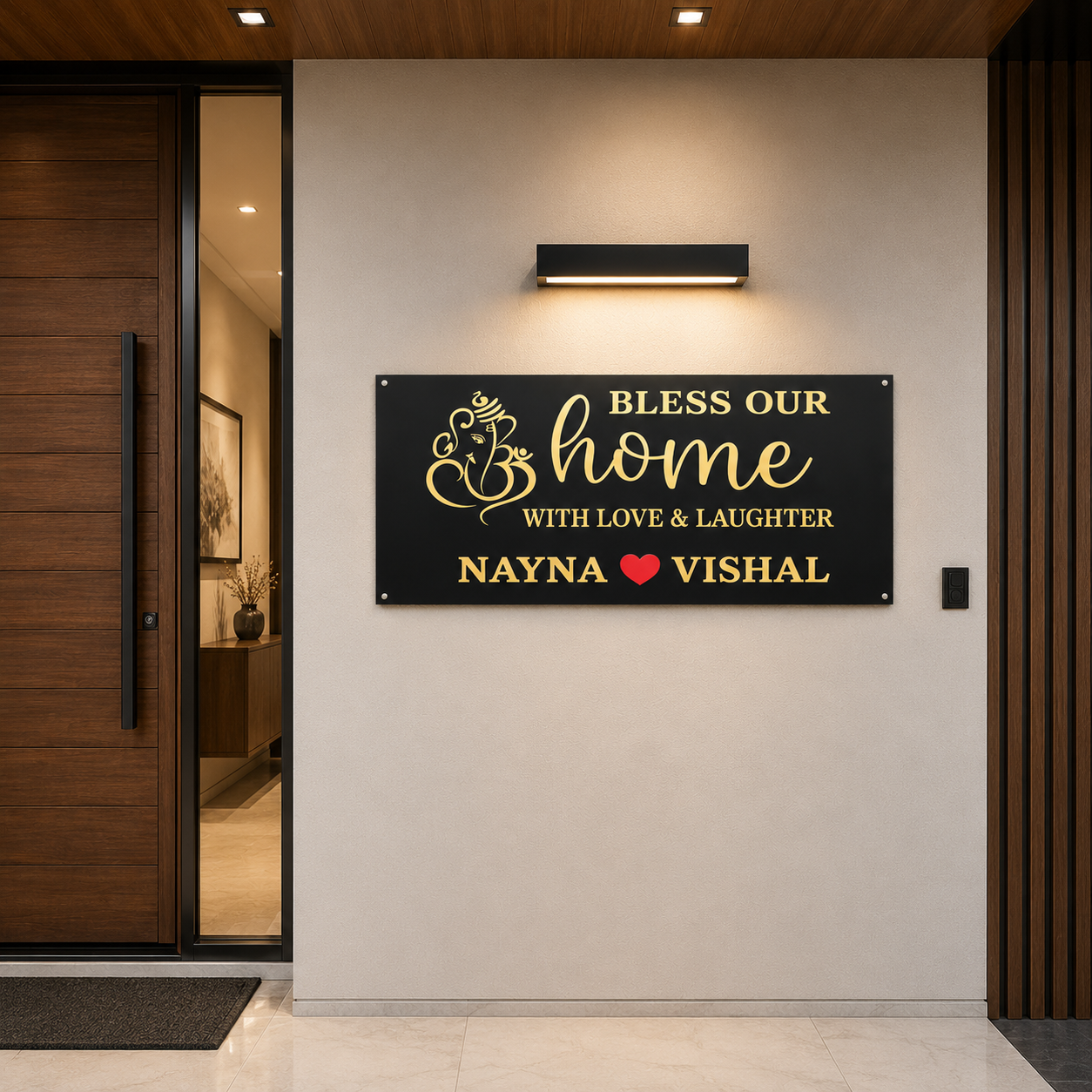 Bless Our Home With Love & Laughter  Modern House Signs | Ganesha Custom House Name Plates | Housewarming Gifts