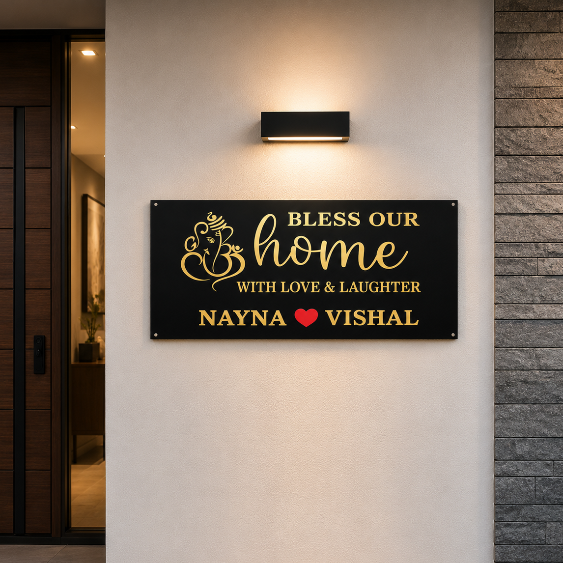 Bless Our Home With Love & Laughter  Modern House Signs | Ganesha Custom House Name Plates | Housewarming Gifts