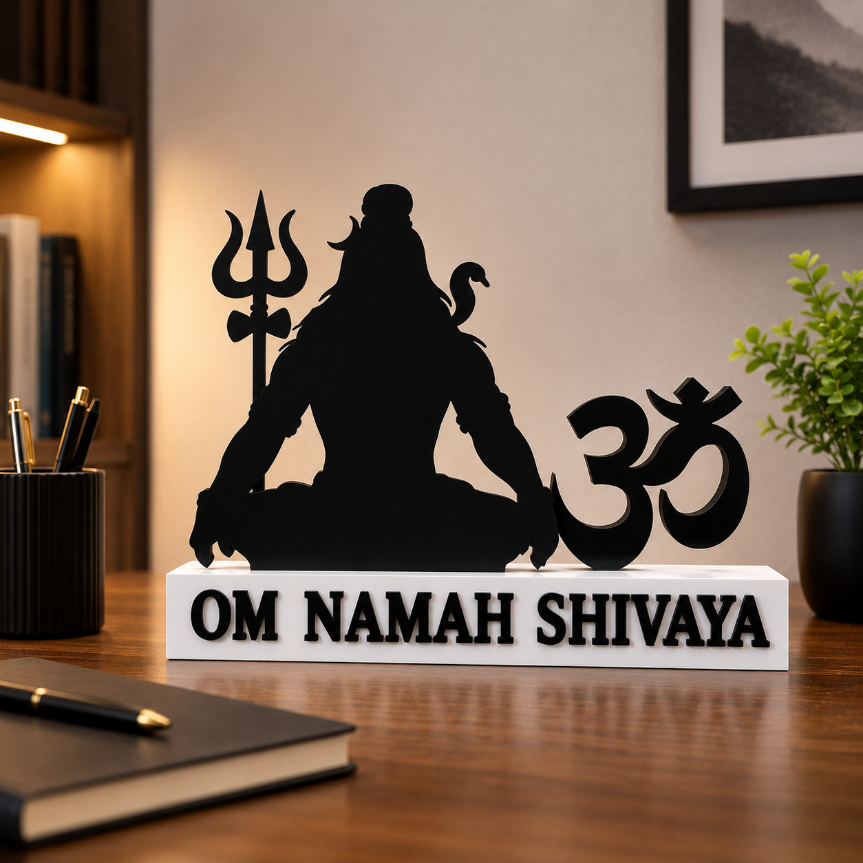 Shiva and Om Wooden Decor | Om Namah Shivaya Sign | Hindu Mandir Decor