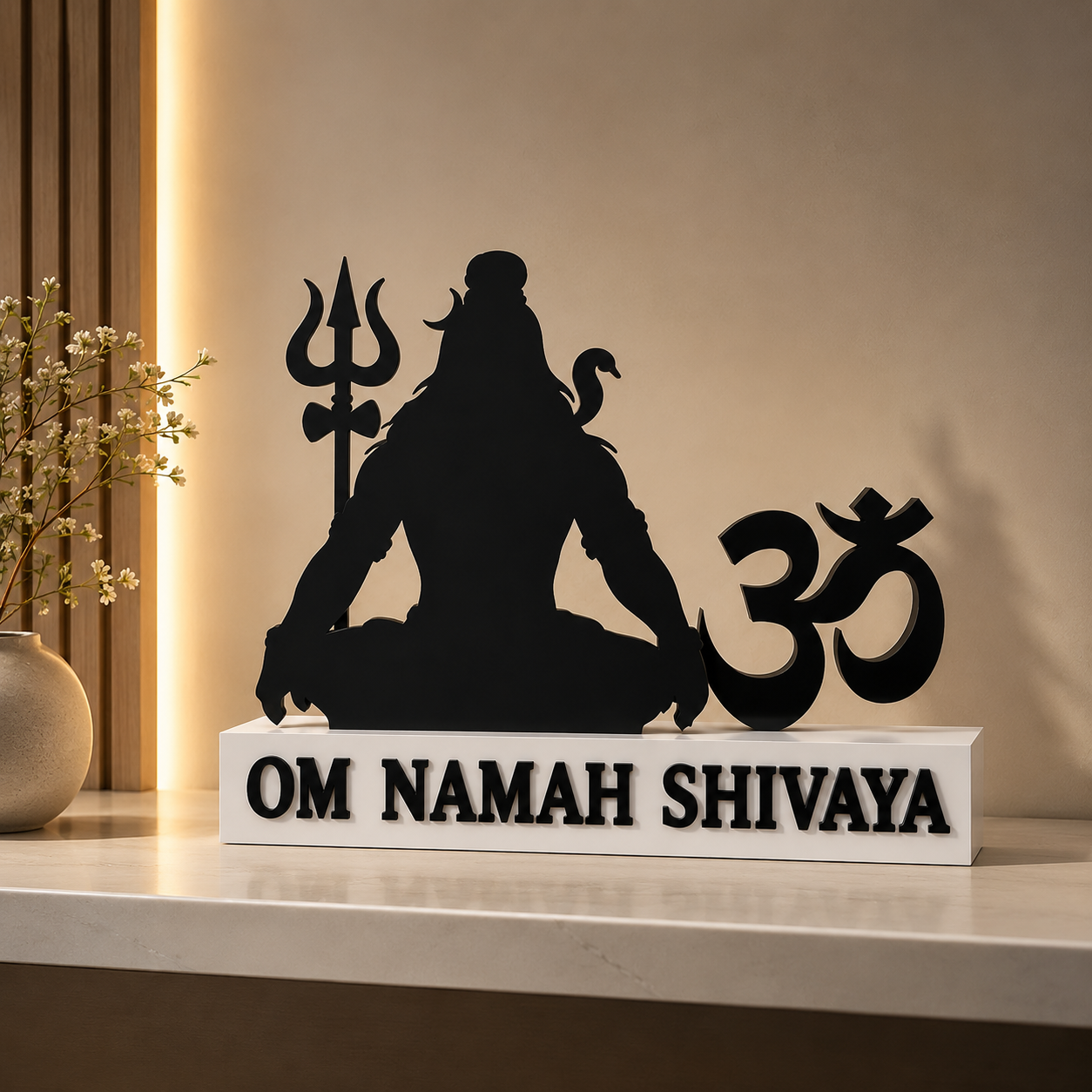Shiva and Om Wooden Decor | Om Namah Shivaya Sign | Hindu Mandir Decor