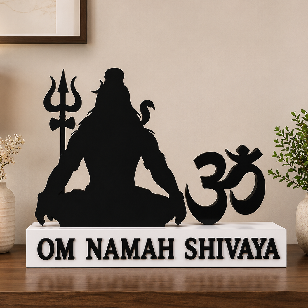Shiva and Om Wooden Decor | Om Namah Shivaya Sign | Hindu Mandir Decor