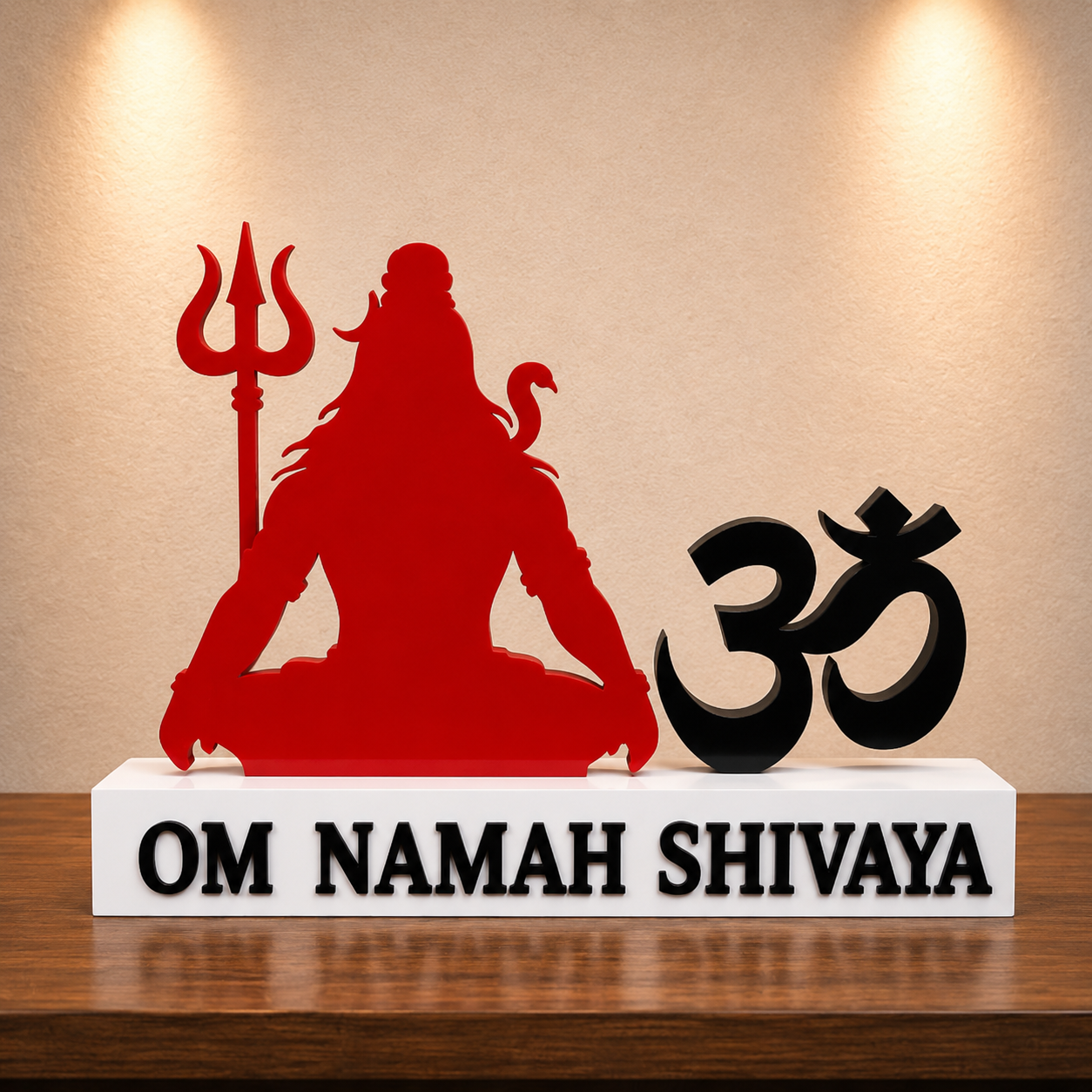Shiva and Om Wooden Decor | Om Namah Shivaya Sign | Hindu Mandir Decor