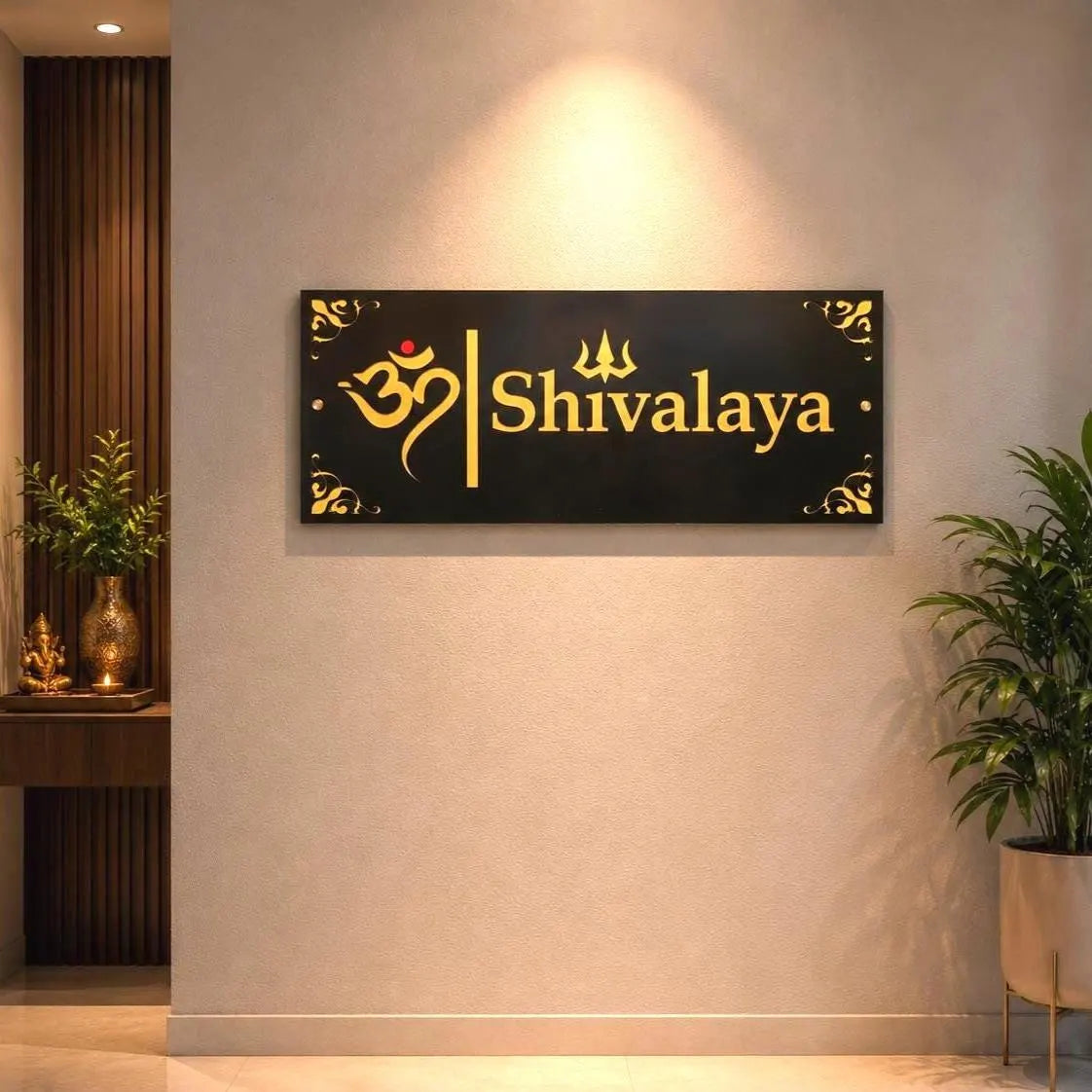 Welcome Shivalaya Custom Hindu House Sign | Om Personalized Name Plate | Housewarming Gift