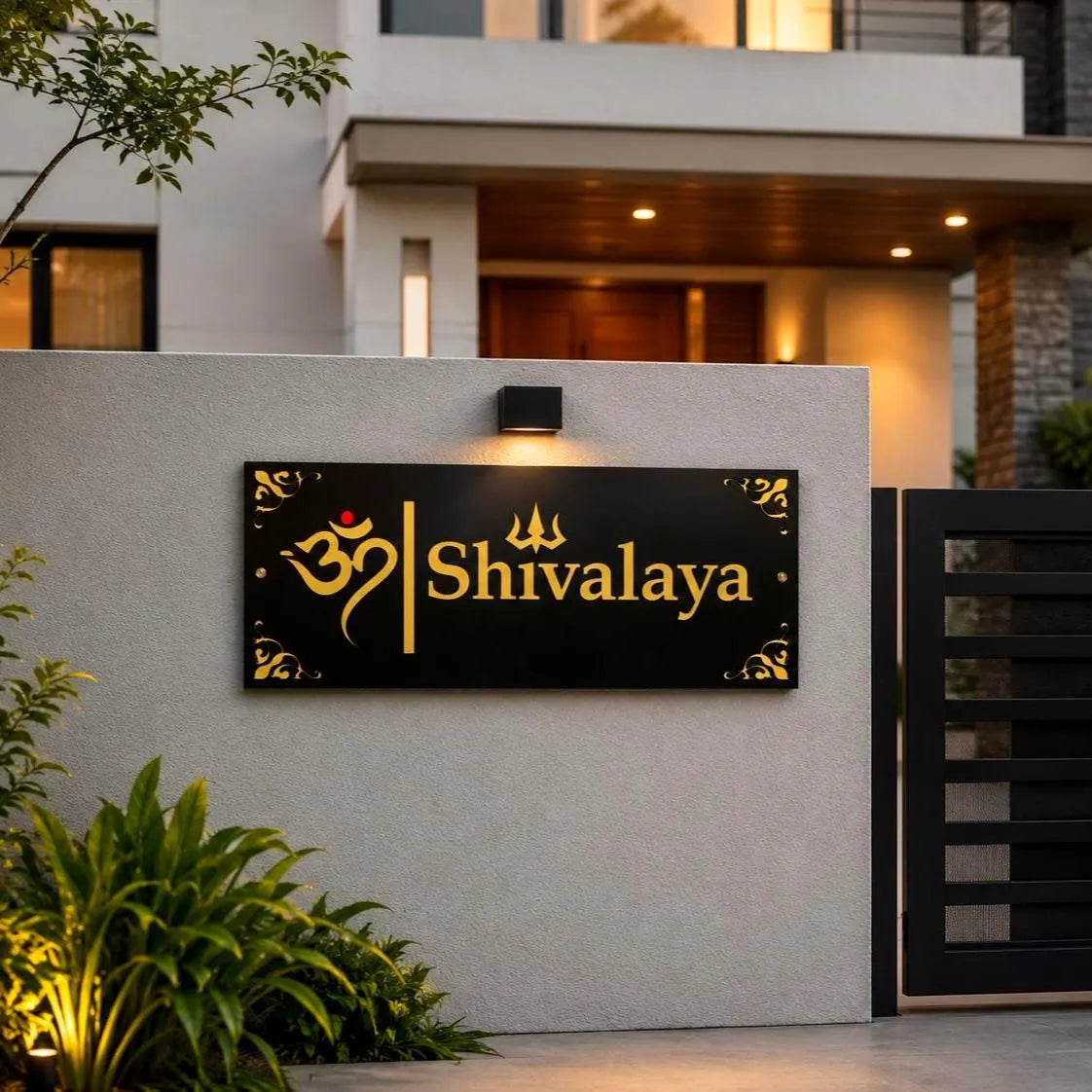 Welcome Shivalaya Custom Hindu House Sign | Om Personalized Name Plate | Housewarming Gift