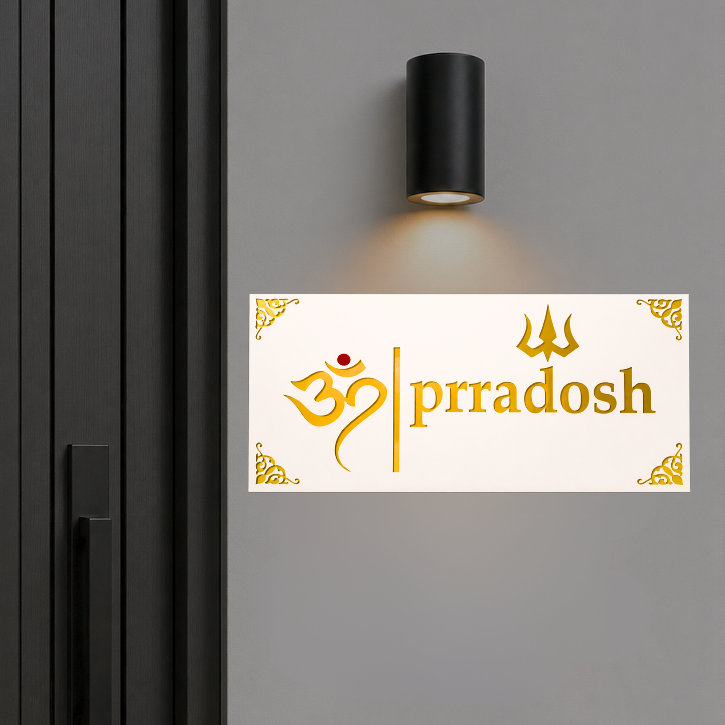 Personalised Om House Name Plate | Custom Hindu Home Sign | Modern Acrylic Entrance Plaque