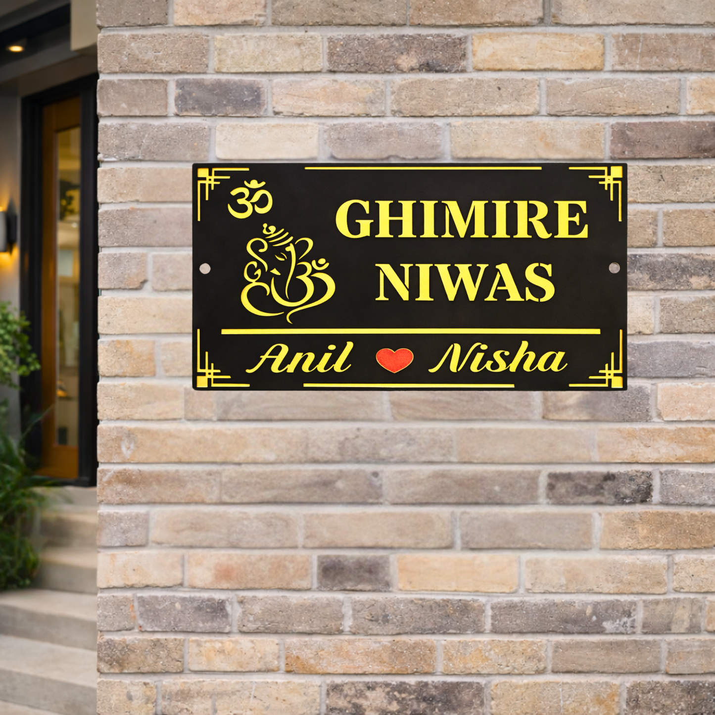 Om and Ganesha House Name Plates , Modern Custom House Signs , Housewarming Gift , Personalised Signs