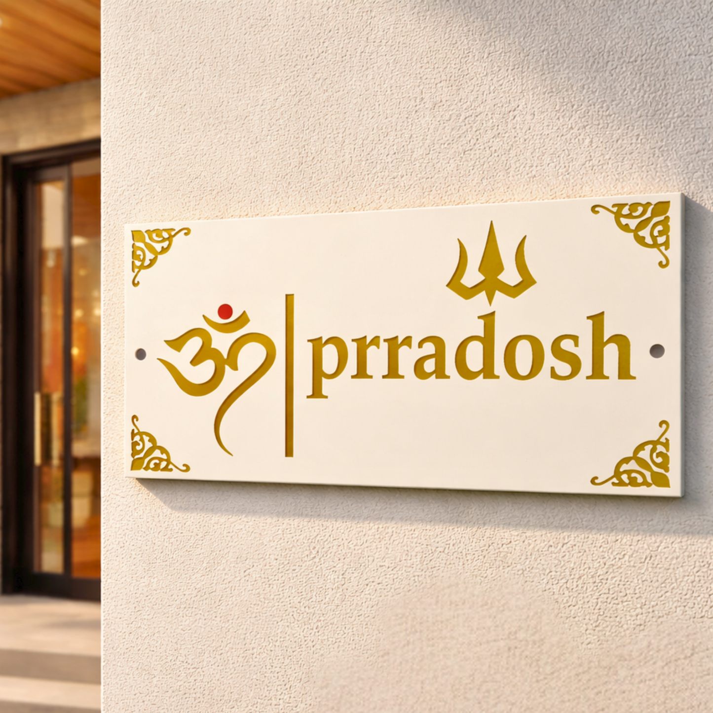 Welcome Shivalaya Custom Hindu House Sign | Om Personalized Name Plate | Housewarming Gift